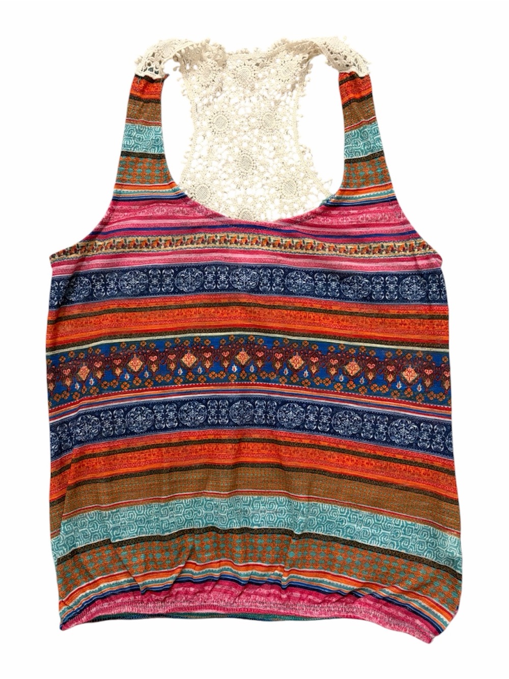 Boho Striped Crochet-Back Tank Top - Multicolor